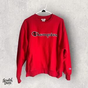 Champion Sweatshirt Men's Large Red Spell Out Reverse Weave Crewneck Casual
